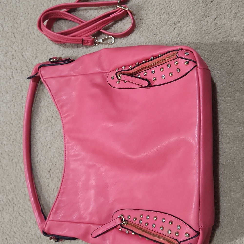 Pink purse with crossbody strap